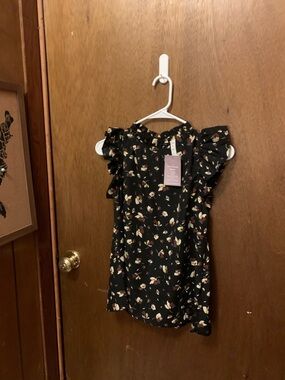 mts Black Floral Print Blouse with Ruffle Sleeves